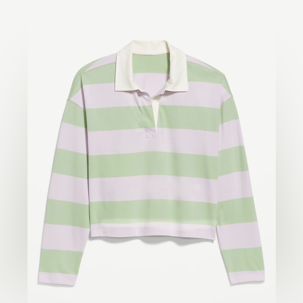 NWOT 💜 Old Navy Cropped Rugby Shirt in Matcha + Lavender SO CUTE! Sz M & L TALL